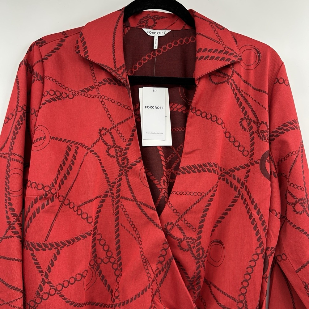 Foxcroft Womens Salina Chain Stripe Wrap Shirt Size L Red Black Career Old Money - Picture 3 of 11